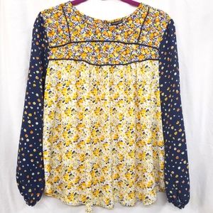 HANNAH Retro Cottagecore Floral Tunic Blue/Yellow